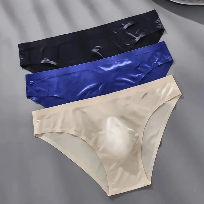 3PCS/Lot Seamless Sexy Men's Panties Ice Silk Ultra-Thin Briefs Breathable Quick Drying Cool Underpants U Bulge Pouch Underwear