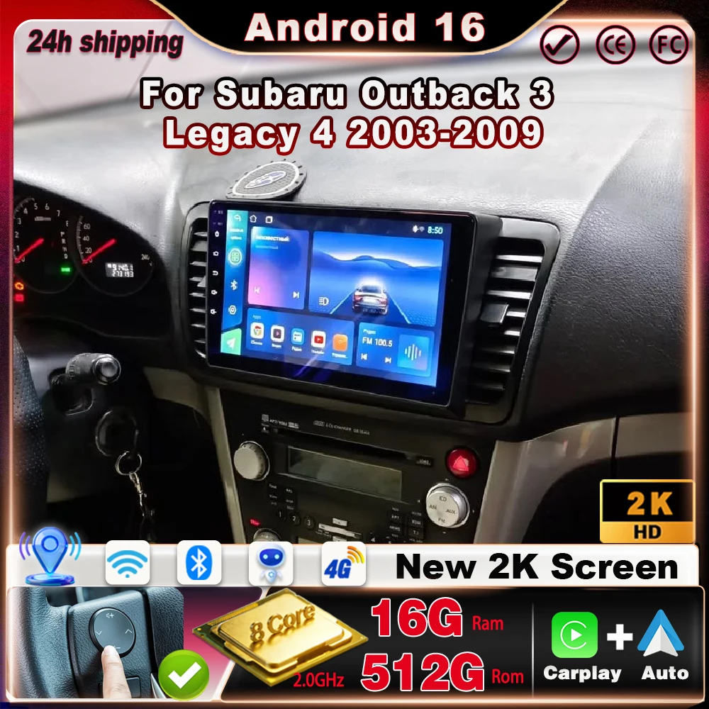 Radio para Auto Subaru Outback 3 Legacy 4 2003-2009, Android Auto, Carplay, Monitor Multimedia, Estéreo, Navegación, Pantalla Táctil, GPS