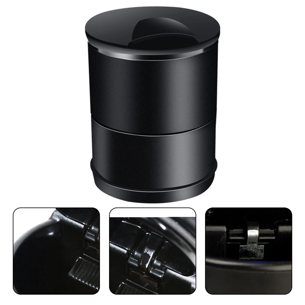 Vehicle Trash Container with Dual Function Coin Holder and Ash Tray for Compact Car Interior Space Optimization