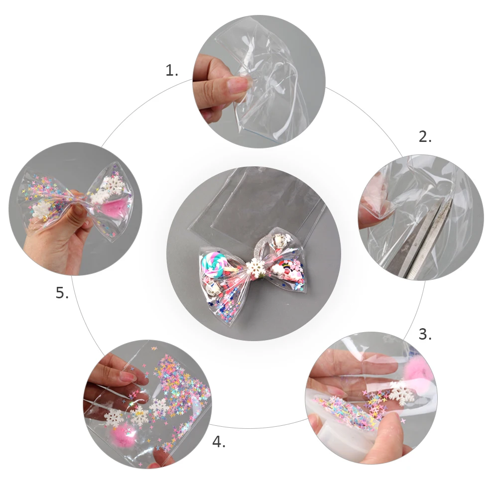 10pcs/lot PVC Pocket Transparent Empty Shaker Packet Filling Sequin Plastic Bags DIY Bow Material Hair Accessories