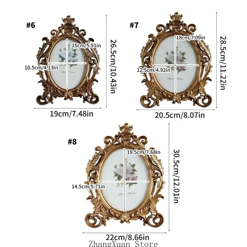 Old Fashioned Oval Picture Frame Resin Golden Flowers Photo Display Home Decors 3XUF – Detail 6