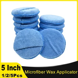 1/2/5Pcs 5Inch Car Microfiber Wax Applicator Foam Sponge Detailing Cleaning Buffing Pad 125mm for Auto Waxing, Dusting Polishing