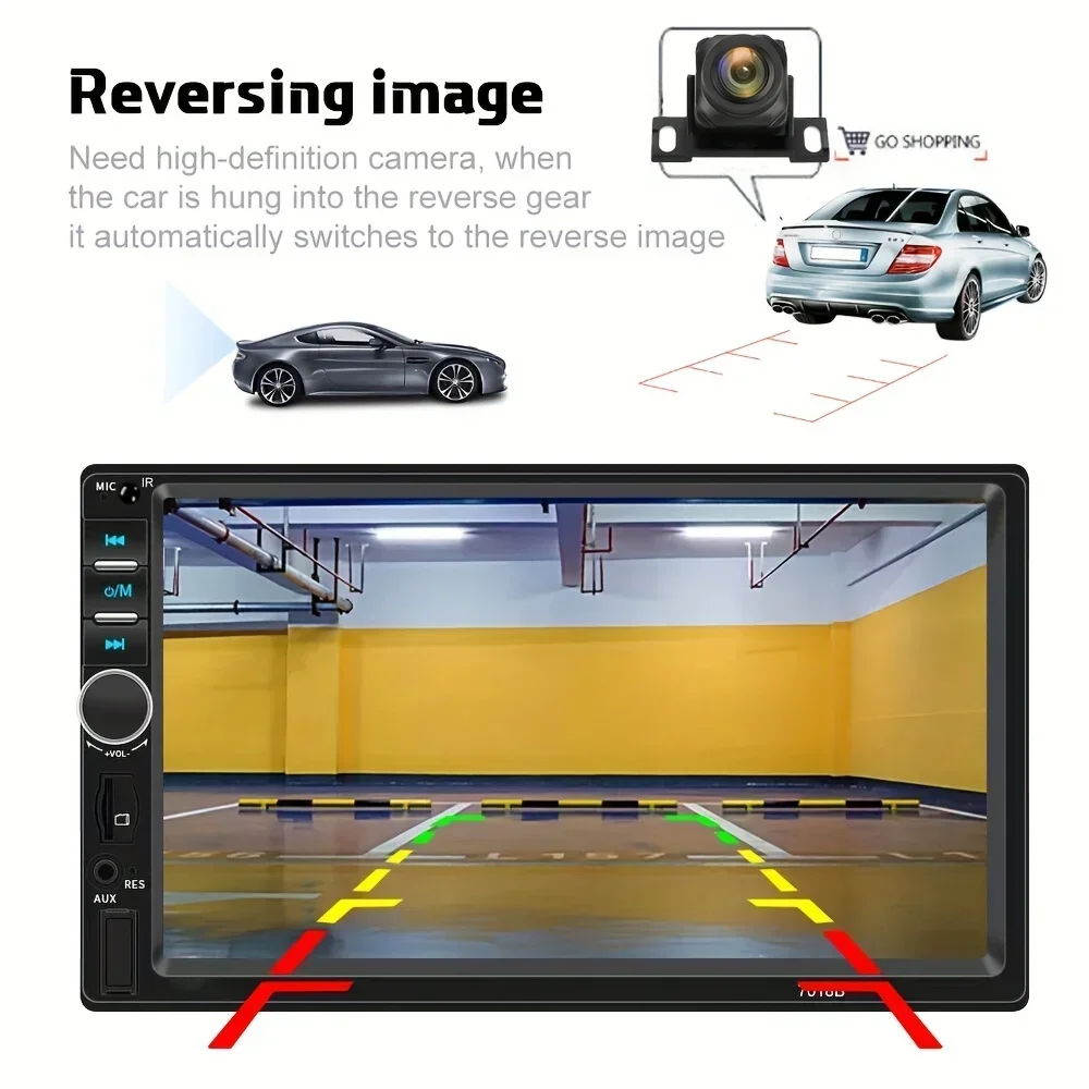 Bileeko 2 DIN Car DVD Player - FM Radio, Mirror Link, EQ, Line-In Aux, Universal Fit with Backup Camera