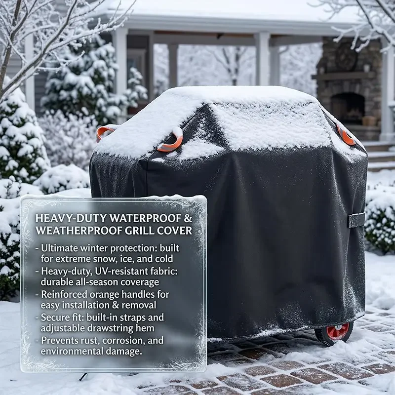 210D Oxford Cloth Outdoor BBQ Cover, Dustproof Waterproof Windproof Barbecue Cover, Gas Charcoal Electric Barbe Heavy Duty Grill