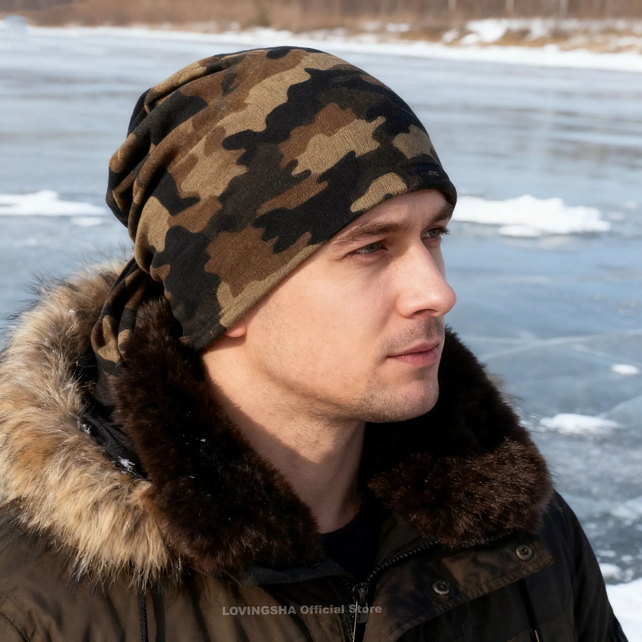 LOVINGSHA Autumn Winter Thin Multifunction Women Skullies Beanies Camouflage Design Hats For Men Fashion Feminino Scarf HT110