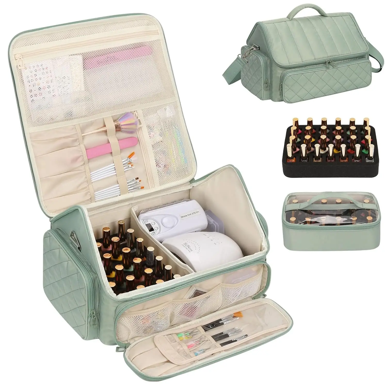 

Органайзер и сумка для хранения лаков для ногтей, вмещает 43-65 флаконов, с лампой для маникюра, дорожный чехол для маникюрных инструментов