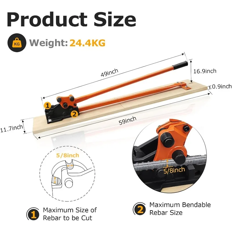 home.Manual Rebar Cutter and Bender with Wooden Board, Bending and Cutting Rebar up to 5/8 Inch(with Wooden Board)