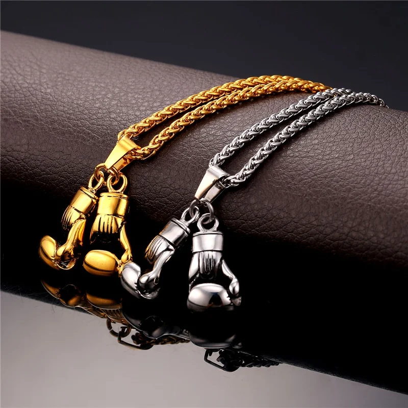 Mens Jewellery Cool Boxing Gloves Pendant Necklaces Stainless Steel Chain Necklace for Men Hip Hop Party Jewelry Collar Hombre