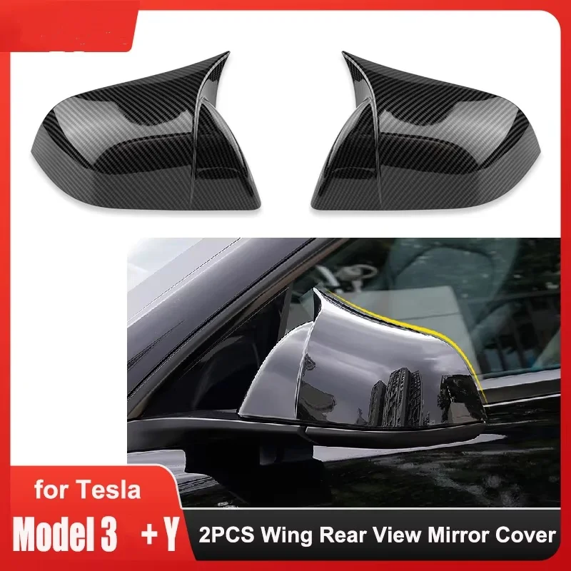 

For Tesla Model 3 Model Y Rear View Door Wing Side Mirror Cover Caps Shell Case rearview Cap Exterior Accessories Carbon Fiber