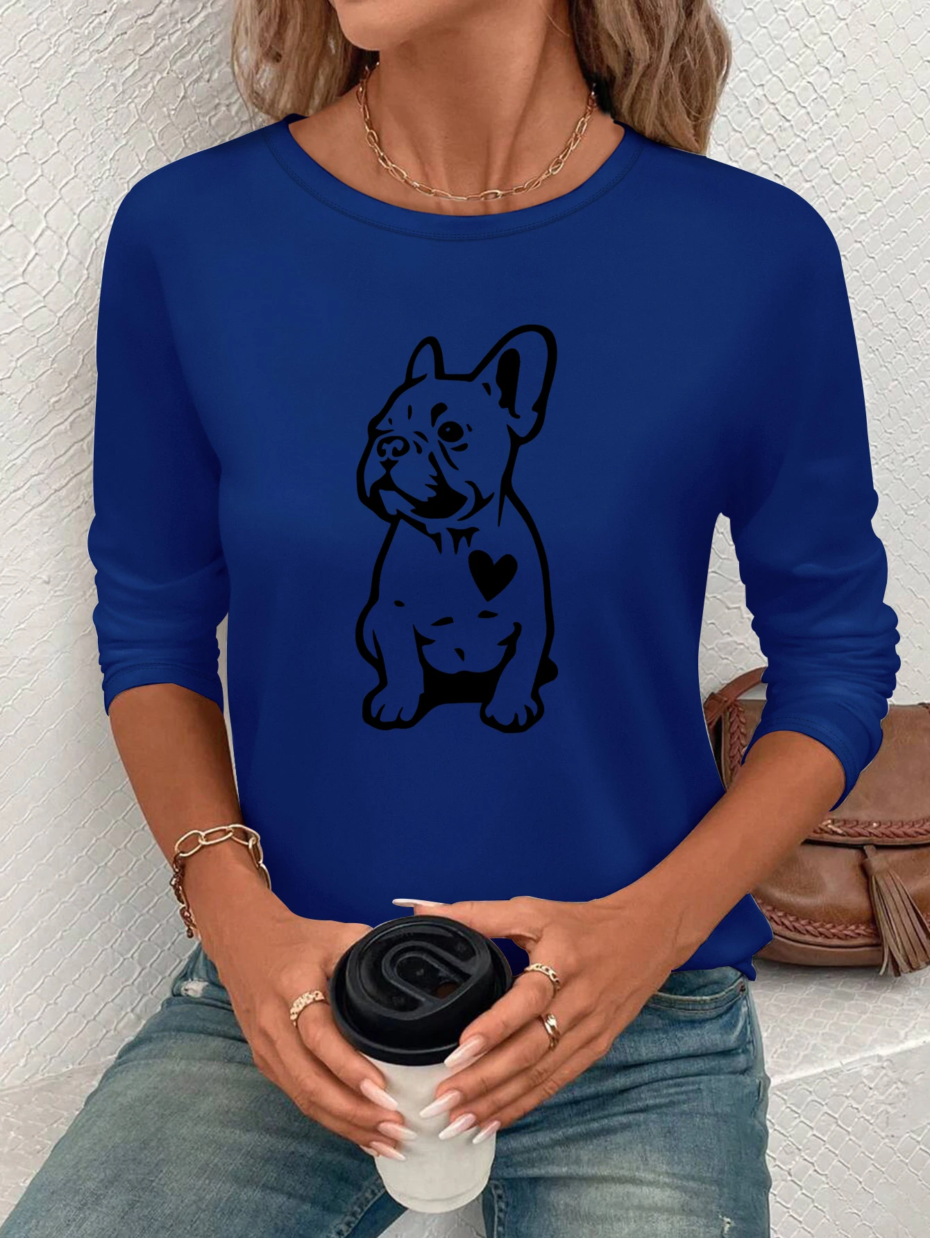 

Printed pattern women's round neck T-shirt, casual T-shirt, regular fit, machine washable, all-season versatile, 100% polyester