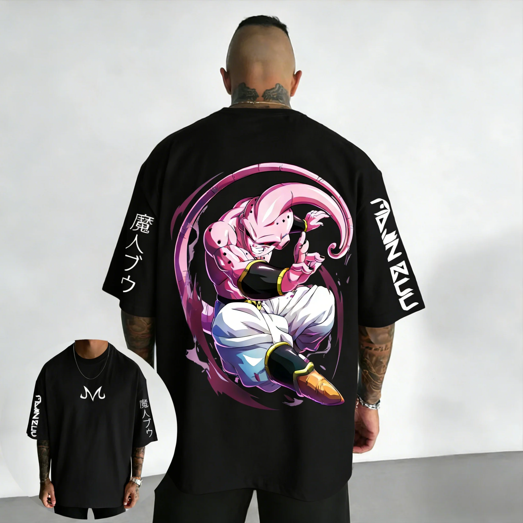 

Anime Dragon Ball Majin Buu Pattern Printed Cotton T-shirt 2026 Summer Harajuku Men's Casual Loose Oversized Heavy Duty T-shirt