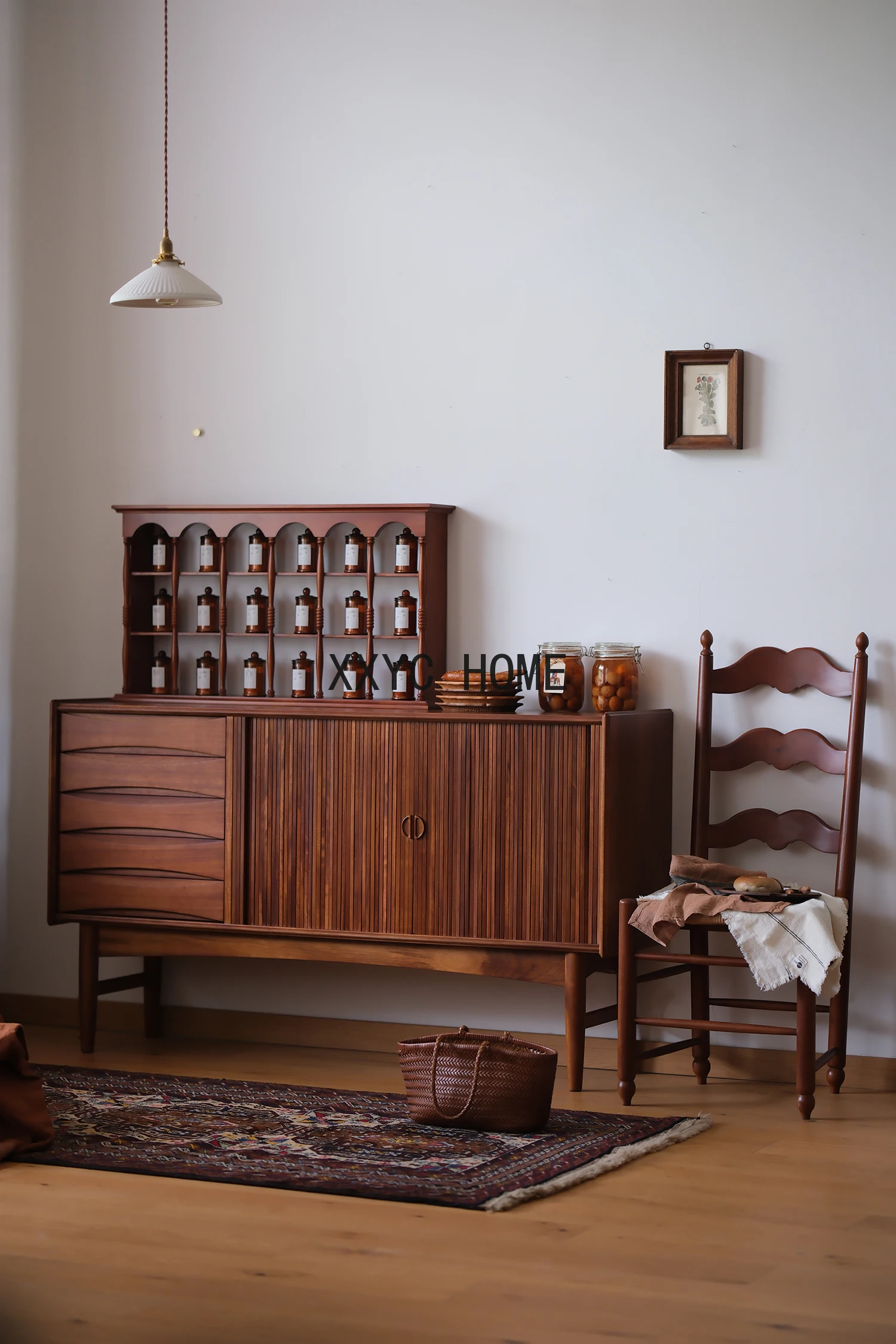 

Mid-Ancient Vintage Teak Vintage Sideboard Cabinet Solid Wood Shutter Door Living Room Antique Storage Cabinet