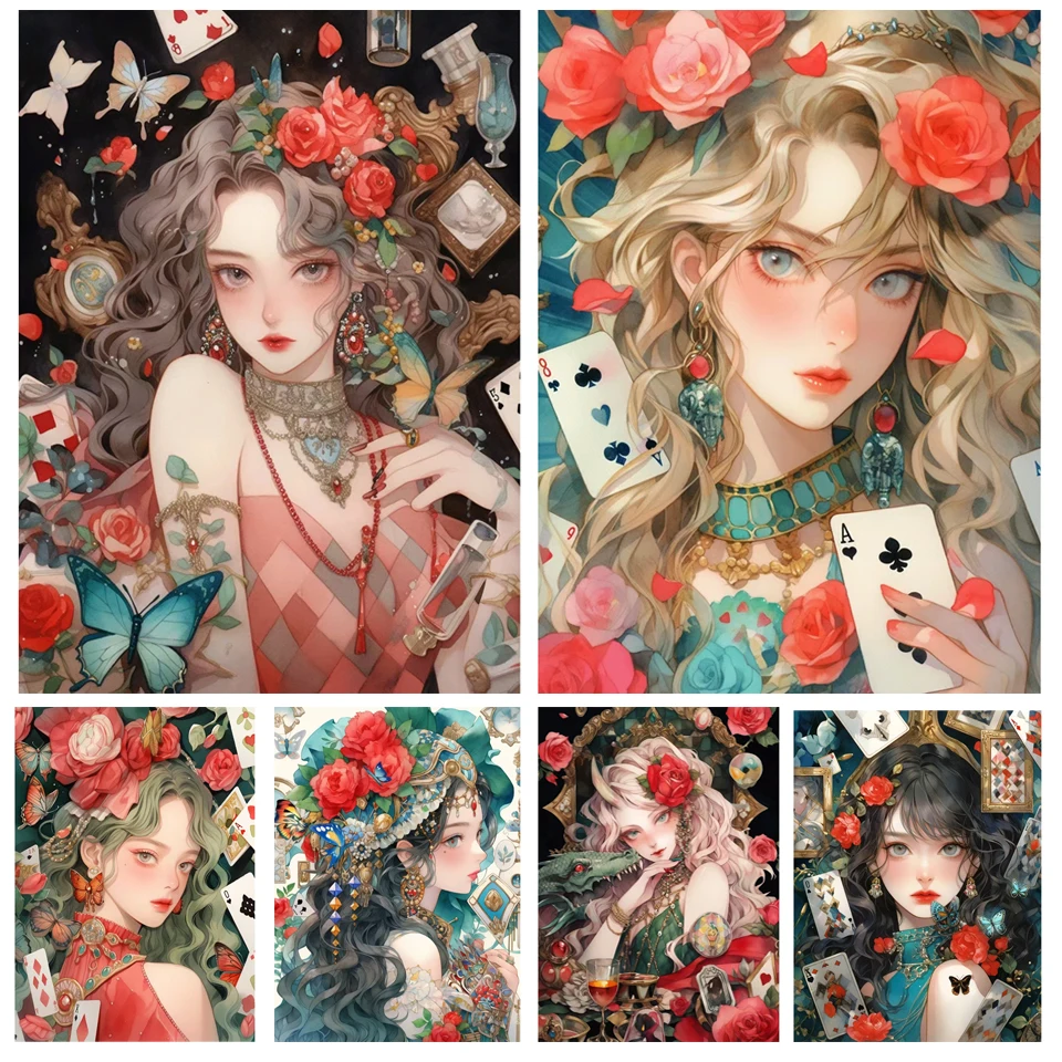 New Arrival Diamond Art Painting playing cards Girl 5D DIY Diamond Mosaic Embroidery Rose Butterfly Cross Stitch Kits Home Decor