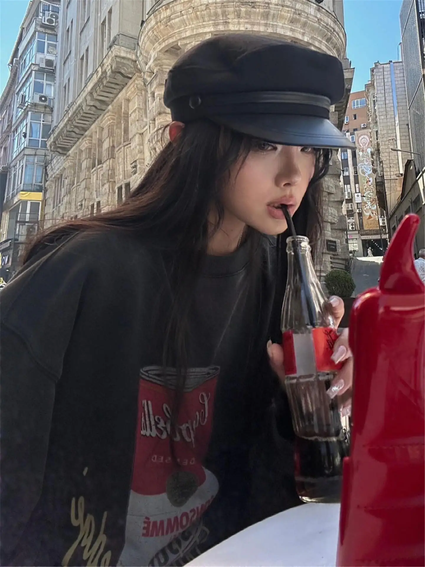 レトロアメリカンハイストリート風 ゆったりラウンドネックフーディー レディース 秋冬ファッション トレンドストリートウェア コットンポリエステル