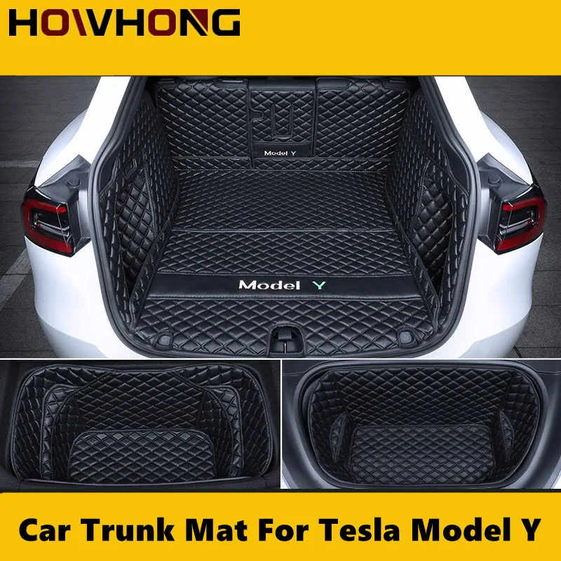 

Front And Rear Car Trunk Mat For Tesla Model Y Full Surround Microfiber Leather Protective Pad Interior Modification Accessories