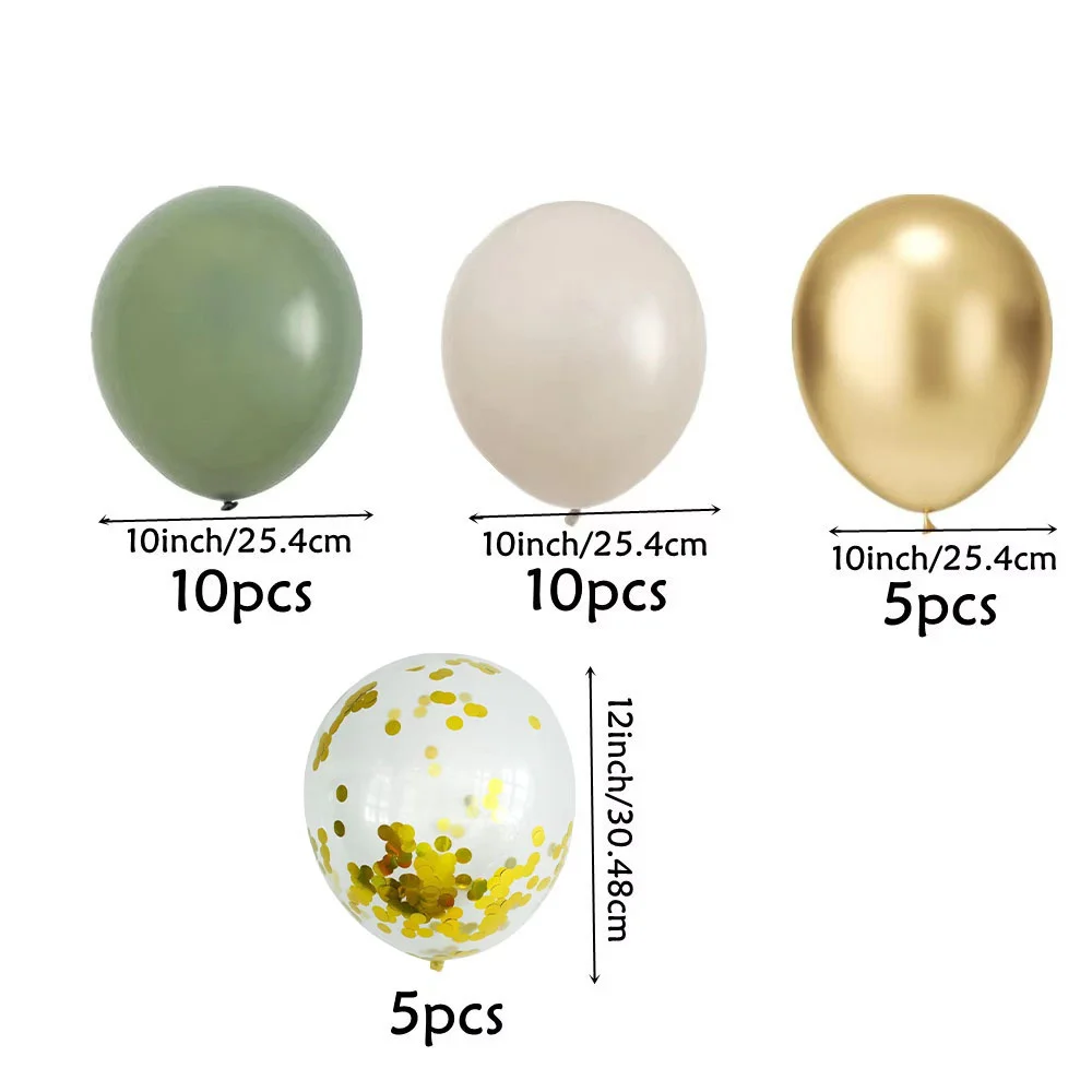 30pcs Sage Green Sand white Gold Confetti Balloons Set For Birthday Wedding Baby Shower Graduation Eucalyptus Party Decorations