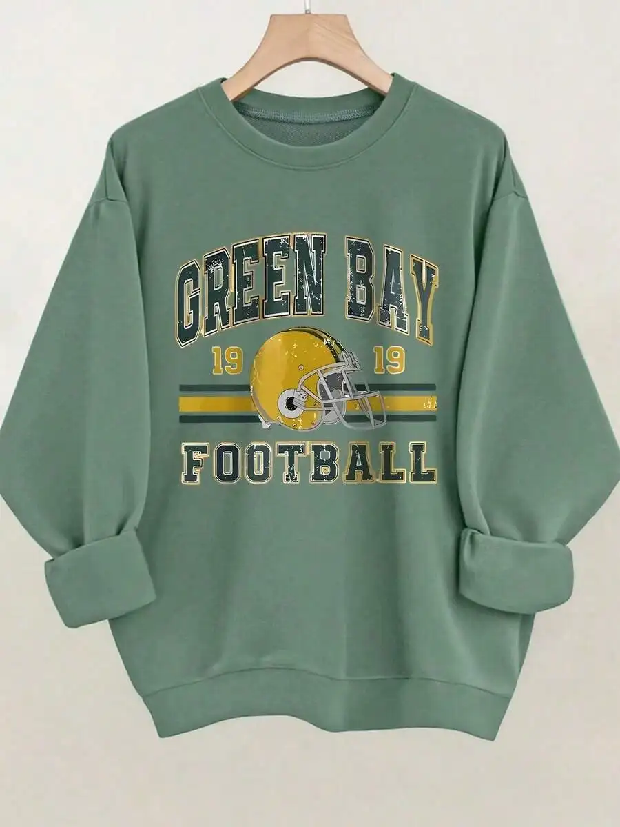 

Женская толстовка в винтажном стиле с зеленым графическим принтом, свободный крой, дизайн в стиле ретро-футбола