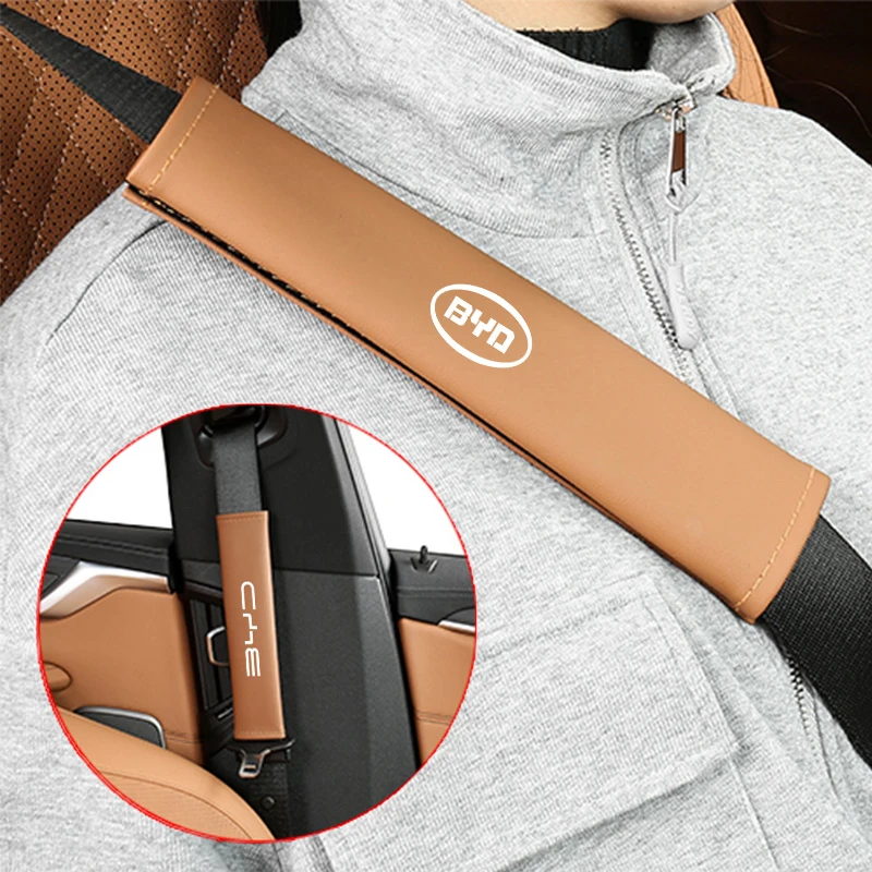 Car PU Leather Seat Belt Shoulder Protection Set Interior Accessories For BYD Tang F3 E6 Atto3 Yuan Plus Song Max F0 G3 I3 Ea1