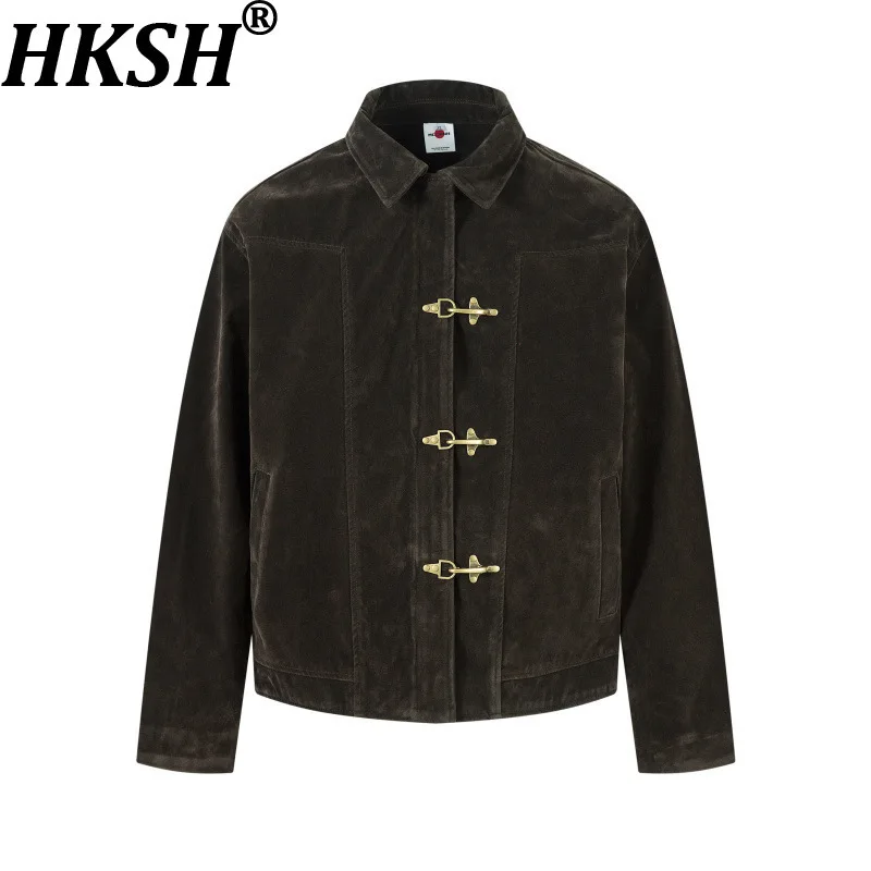 

HKSH Autumn New Men Punk American Vintage Buckle Lapel Jackets Unisex Loose Trendy Casual High Street Chic Ins Y2K Coats HK14254