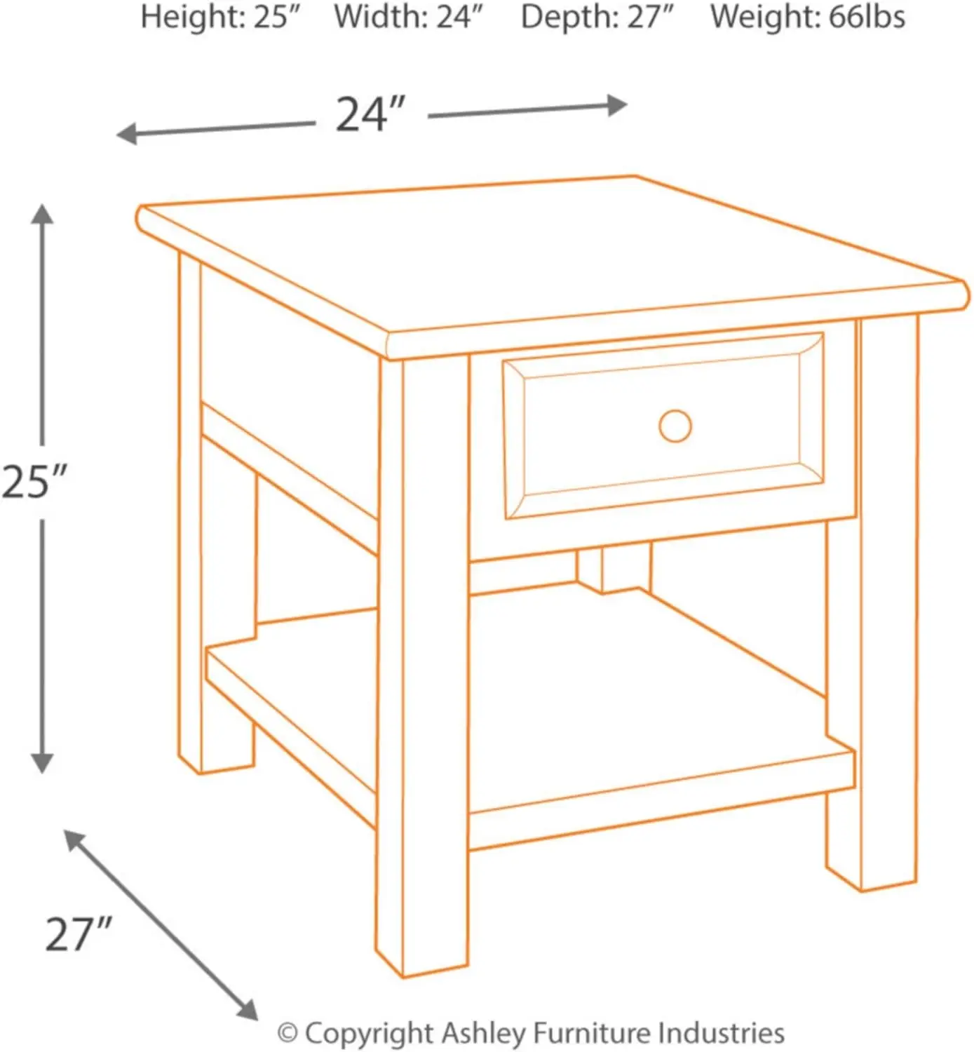 Design by Ashley Tyler Creek Rustic End Table with Storage Drawer and Fixed Shelf, Brown & Black