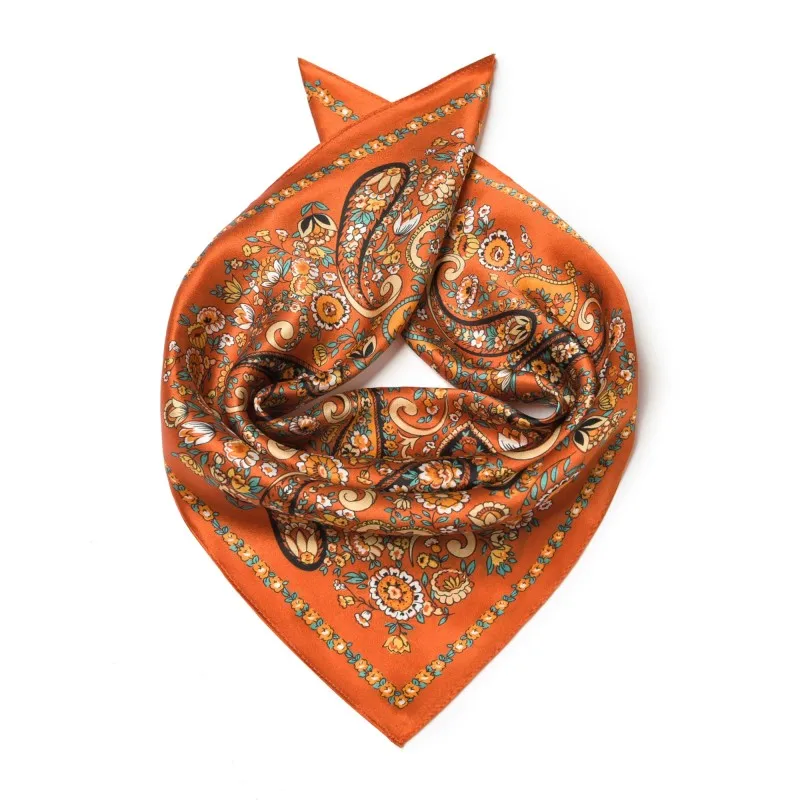 Orange Ameczkii Retro Men's Silk Scarf Set Paisley Pattern Small Square Scarf English-Style Bow Tie Cashew Flower Accessory