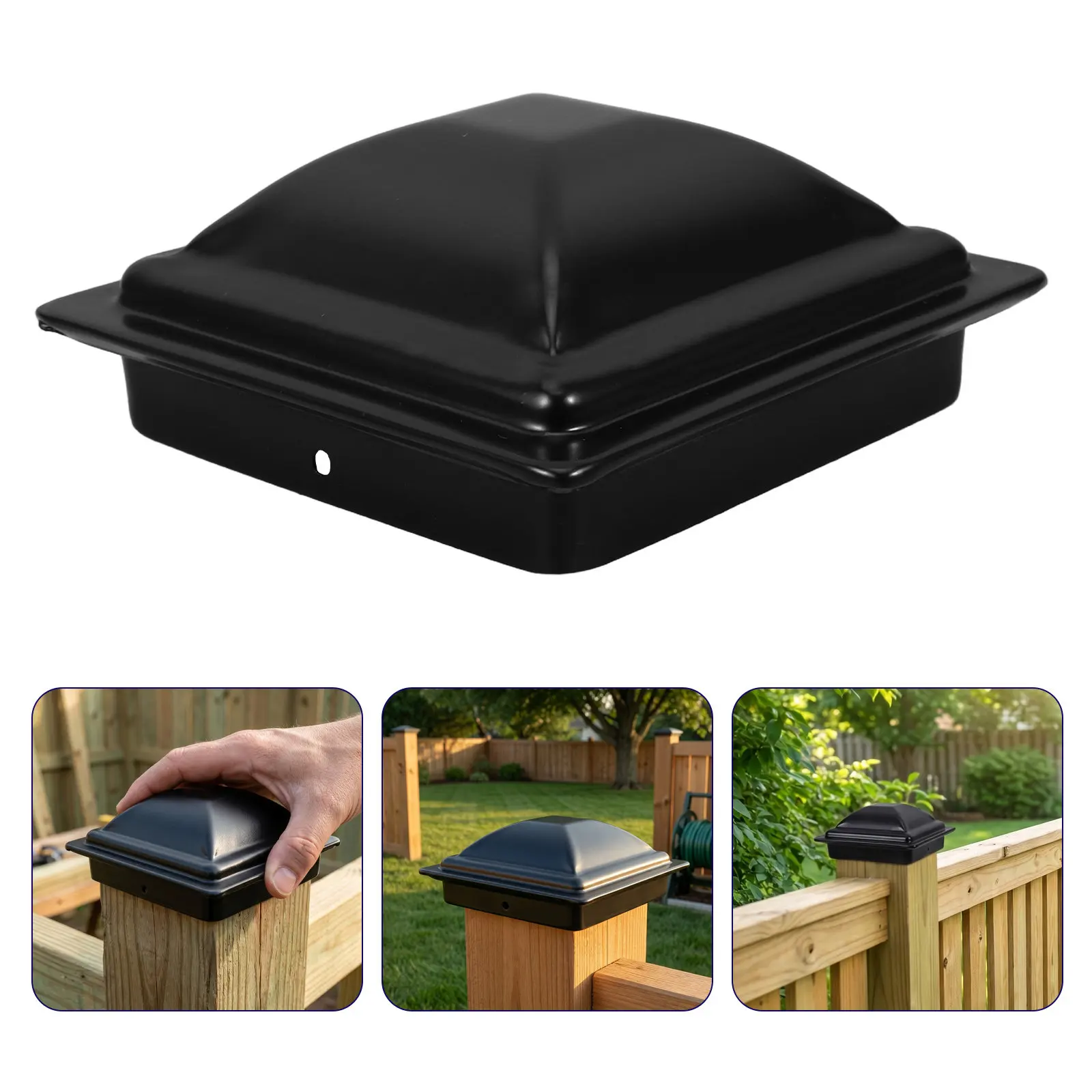 4Pcs Fence Post Caps Decorative Pyramid Design Black Iron for 4x4 Wood Posts Balcony Guardrail Cover Mailbox Post Protector