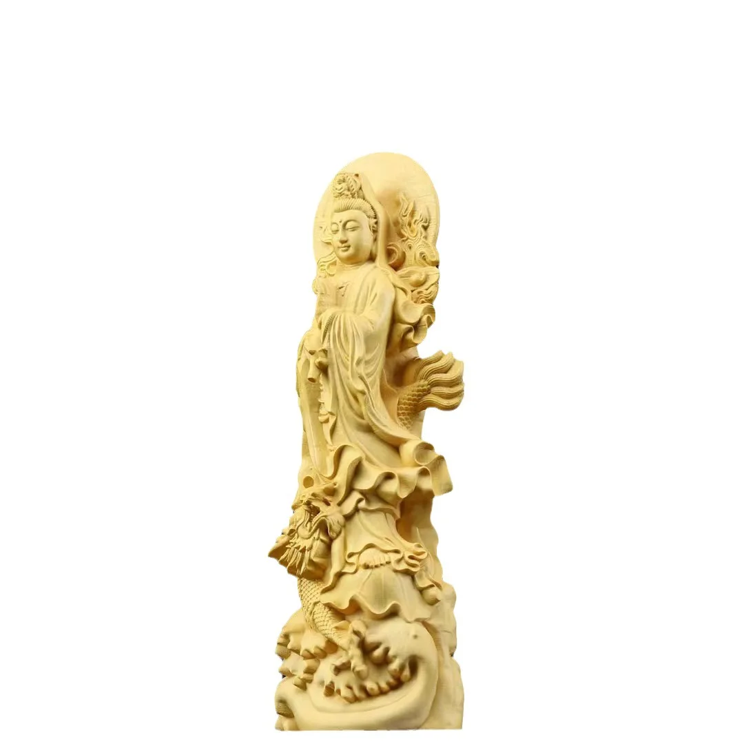 Taimu Old Materials Boxwood Craft Holy-Water Vase Avalokitesvara Character Domestic Ornaments Birthday Housewarming Gift