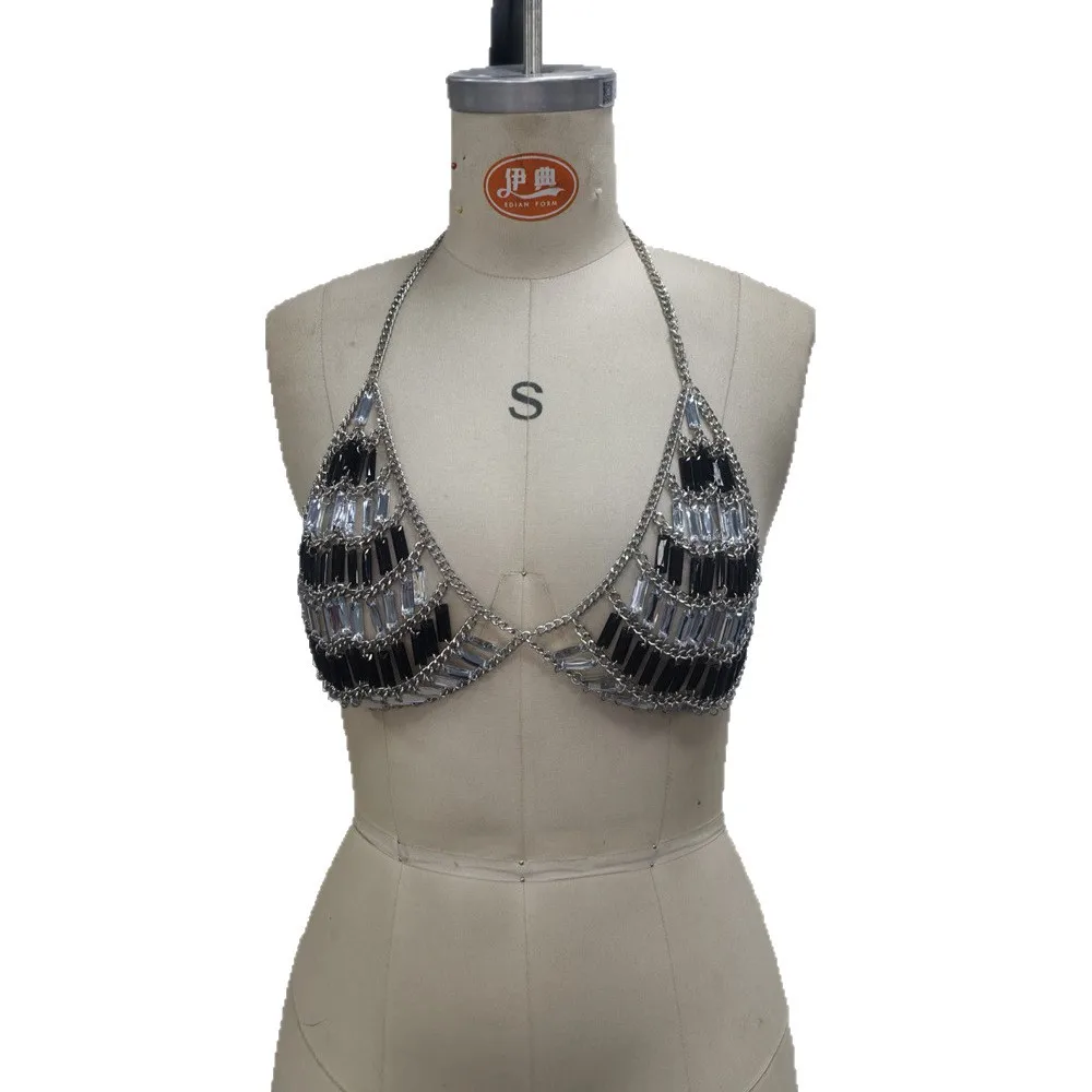 

Европейское и американское многослойное ожерелье-цепочка ручной работы, облегающее колье с черно-белыми акцентами из драгоценных камней