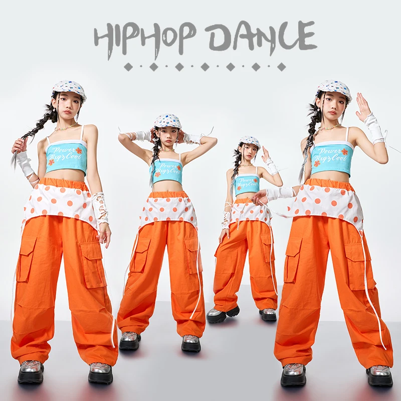 

Детский джазовый групповой костюм для девочек-подростков, комплекты одежды для уличных танцев, одежда в стиле хип-хоп для девочек, укороченный топ, розовые штаны, детская уличная одежда K-pop