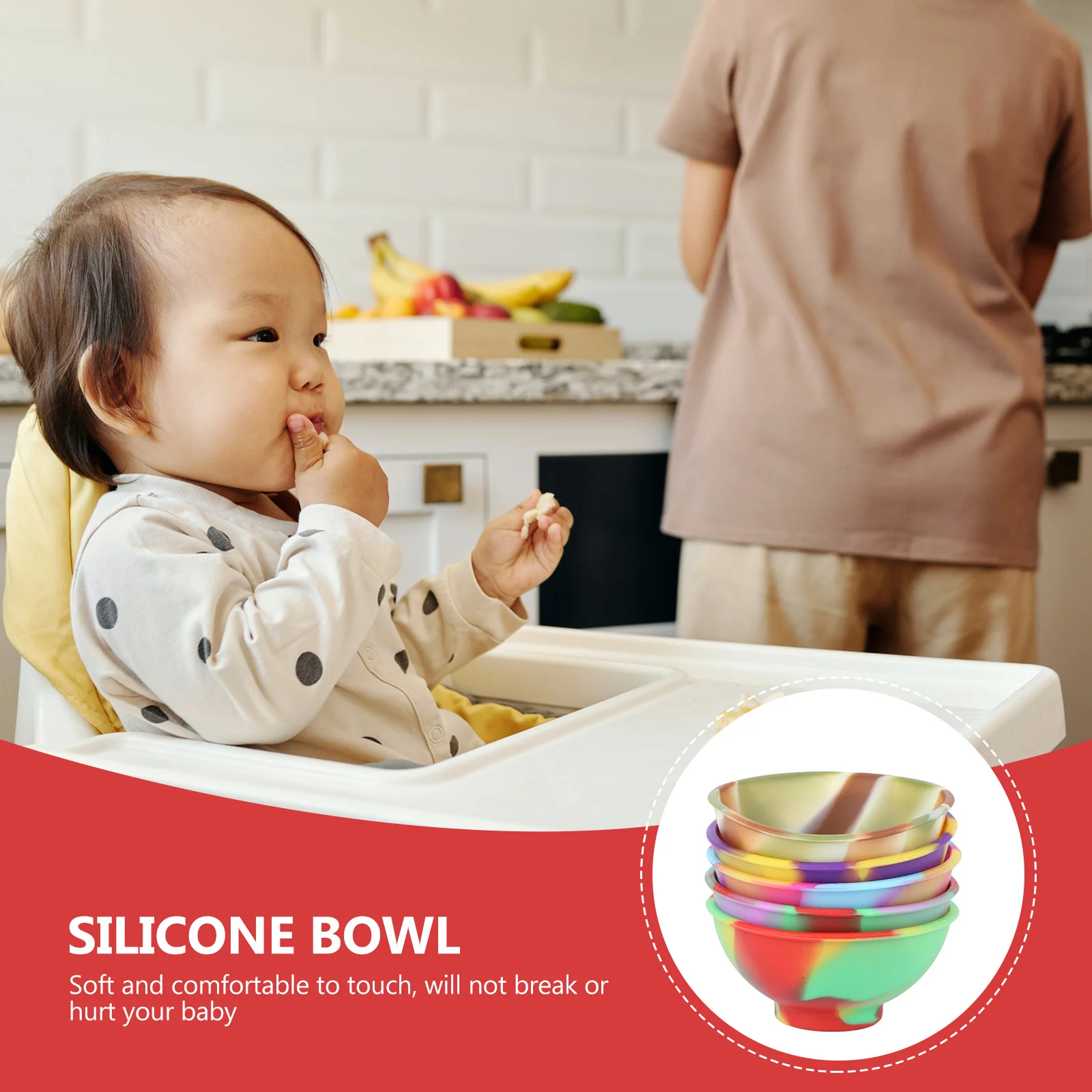 

5Pcs Baby Silicone Bowls Rice Bowls Feeding Storage Containers Safe Easy Clean Kids Toddler Lunch Dinner Dishes