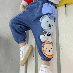 New Spring Autumn Lovely Animals Kids Jeans Elastic Waist 2-6 Years Old Boys Girls Denim Trousers Cute Children Pants