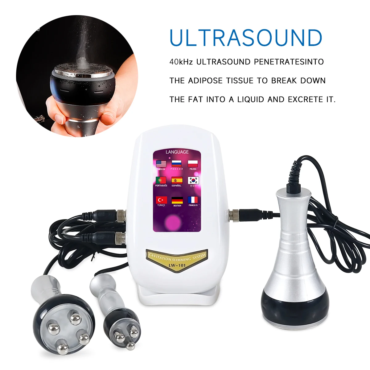 Máquina ultrasónica de cavitación 3 en 1 40K, dispositivo de belleza para rejuvenecimiento de la piel RF, herramientas de Estiramiento Facial para dar forma al cuerpo