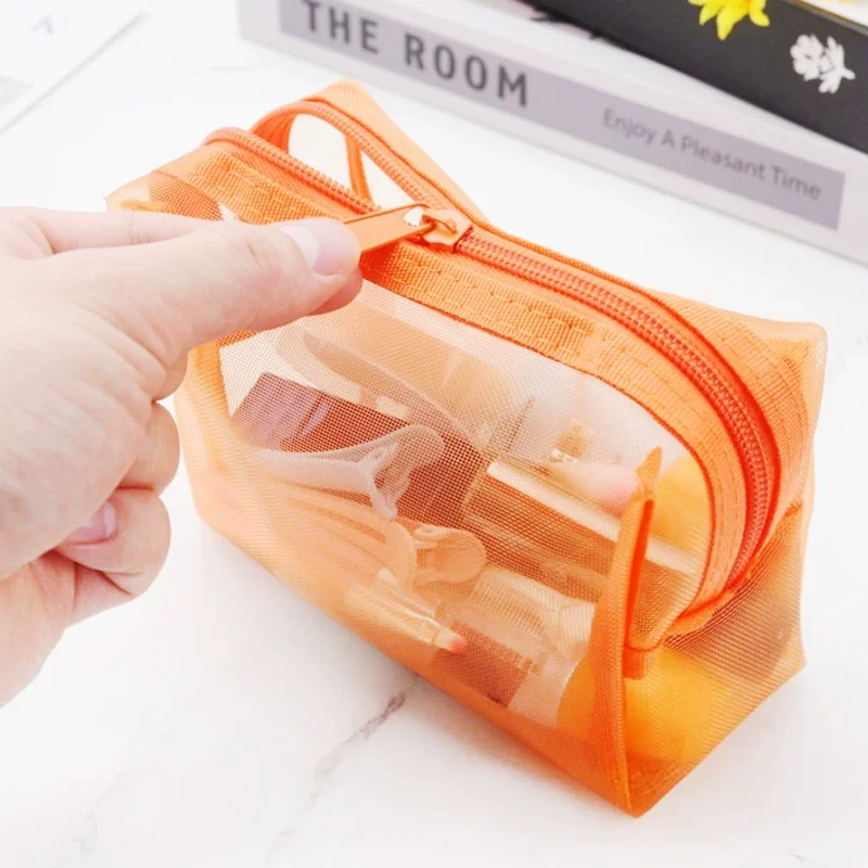 Transparent Mesh Zipper Makeup Bag Multi Functional Cosmetic Organizer Pouch For Travel Storage