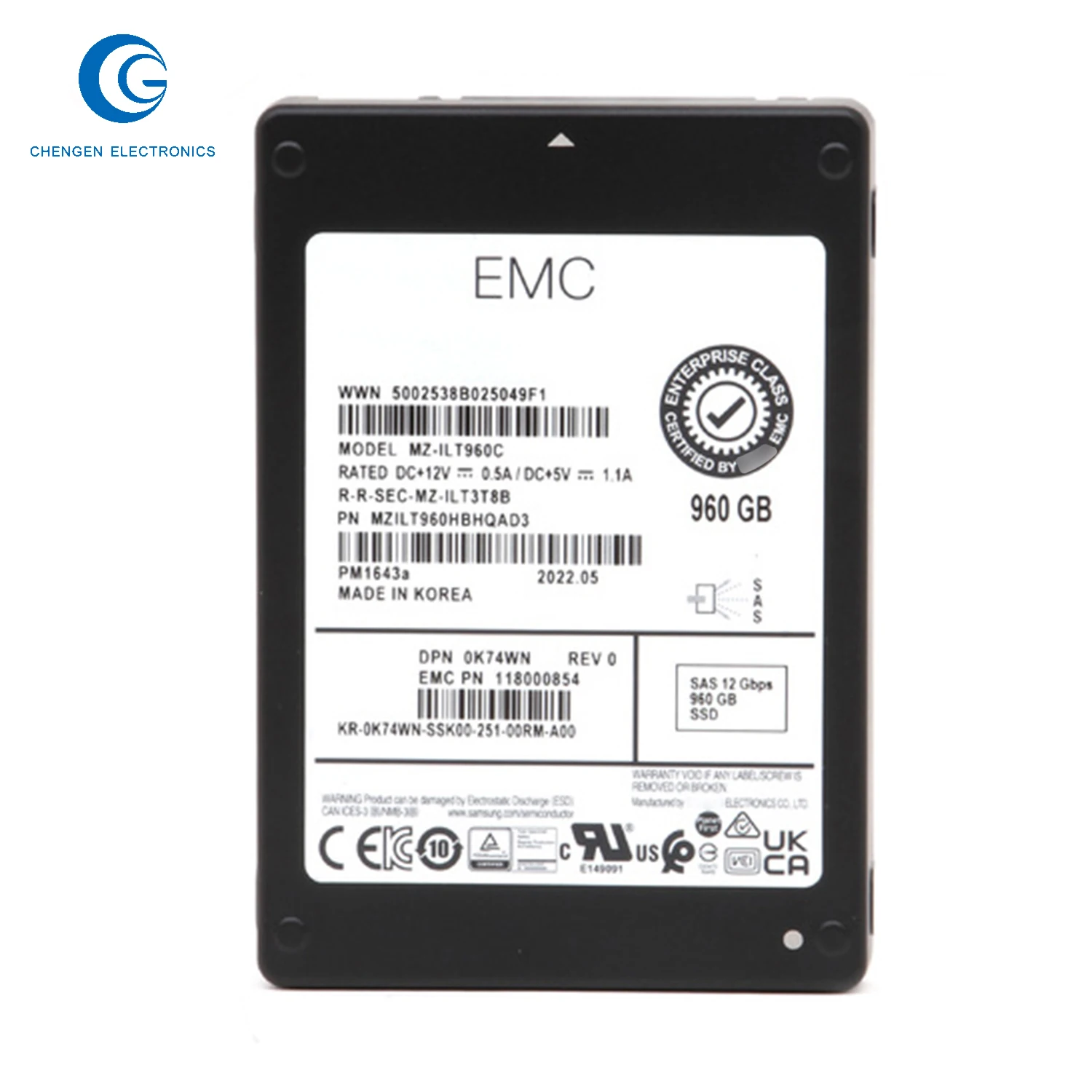 2pcs0K74Wn / K74Wn 960Gb Multi-Level Cell Sas 1Gb/S Read Intensive .5-Inch Solid State Drive