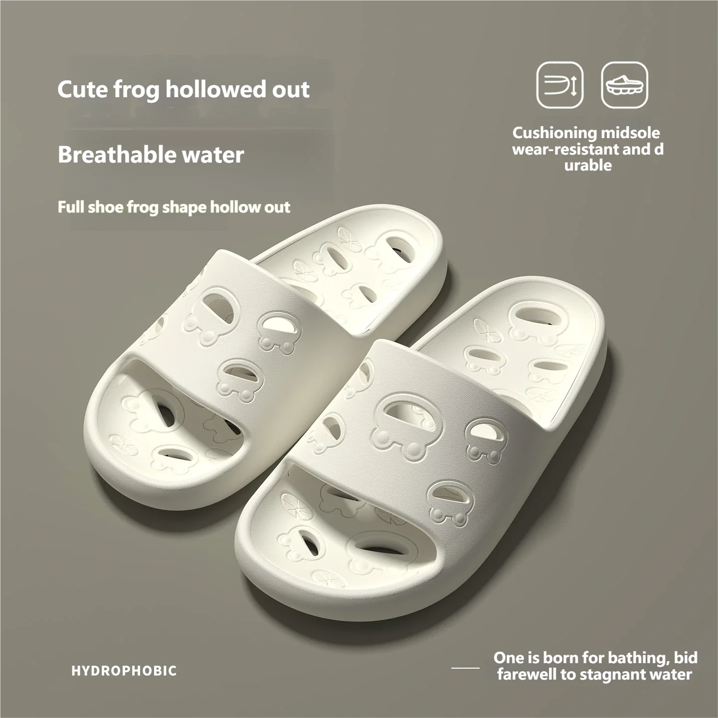Fashion Couple Bath Slide Slippers EVA Hollow Drainage Anti-Skid Cushioned Quick-Dry Lightweight Home Bathroom Summer Slippers