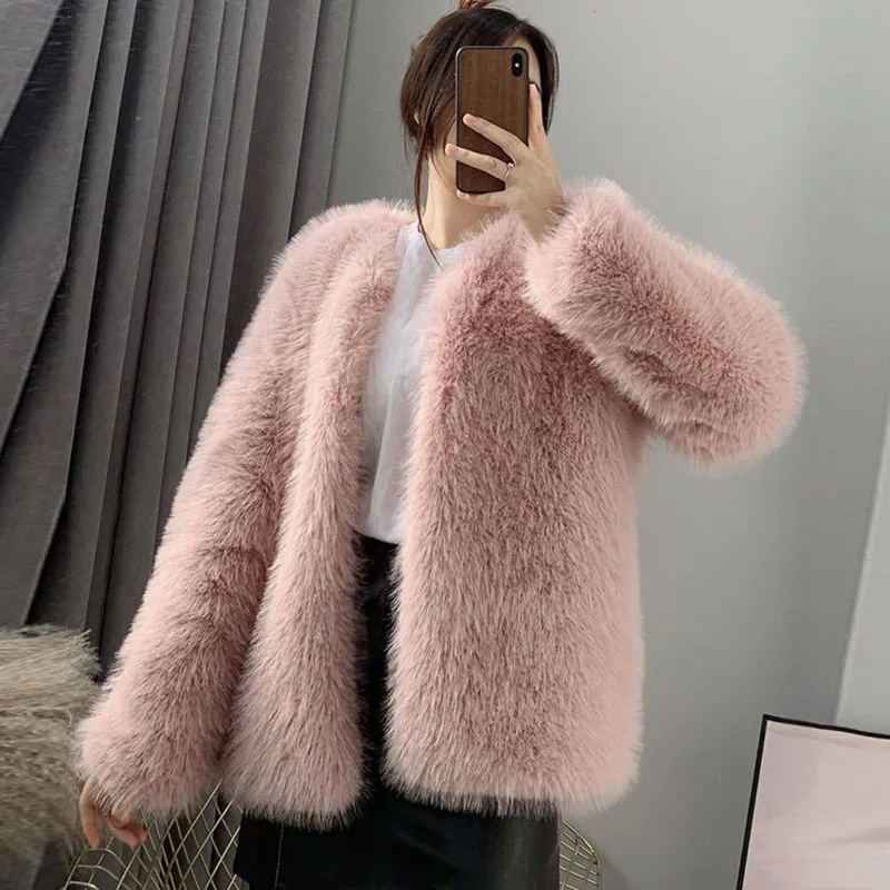 2023 Autumn Winter New Thicken Warm Faux Fur Jacket Women's Loose Casual Fox Fur Jacket Female Solid Color Office Lady Outerwear