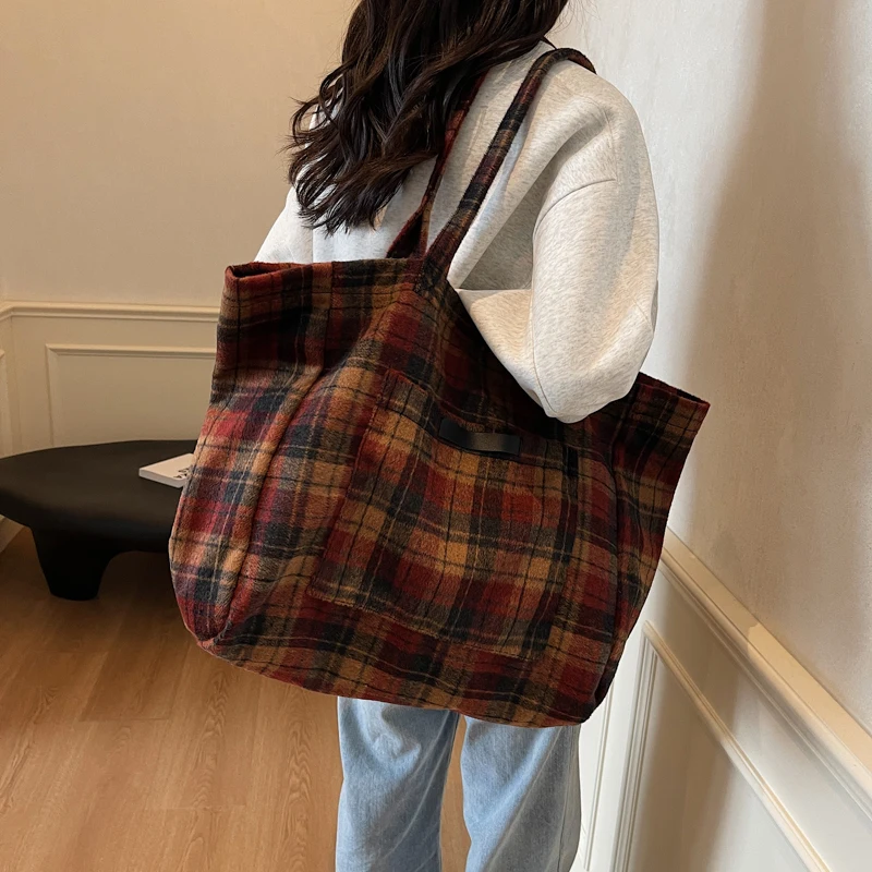 Tiptoegirls Checked Pattern Lady Totes Large Capacity Winter Shoulder Fabric Bag Handbag Light Casual Grid Women Travel Bags