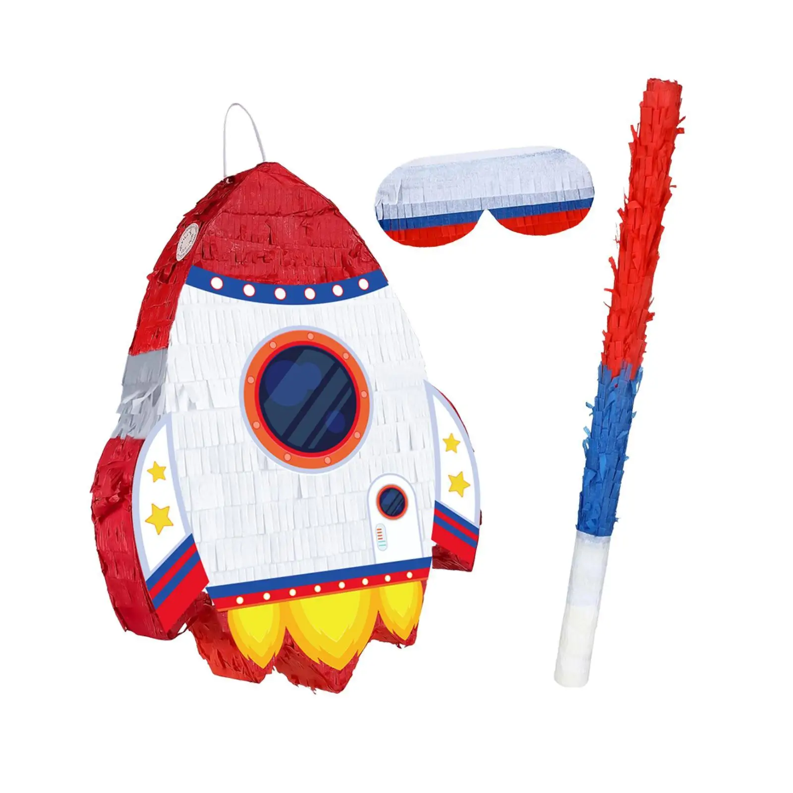Rockets Pinatas Bundle with Blindfold and Stick Paper PVC Party Game Toy Organizer for Kids Celebration Party Supplies