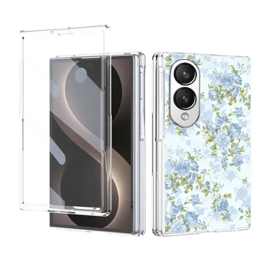 Transparent Phone Cover Case for Samsung Galaxy Z Fold 8 ZFold 8 PC Hard Luxury ZFold8 Pale Floral Texture