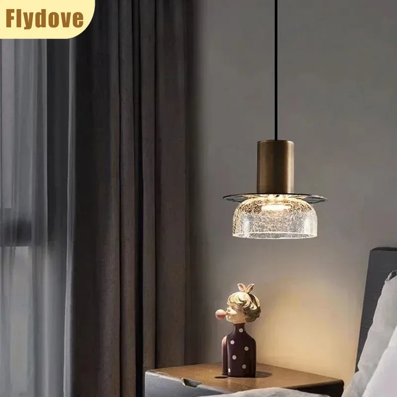 

Handmade Blown Cracked Retro LED Glass Pendant Light Creative Bar Bedroom Bedside Coffee Shop Counter Modern Decorative Lighting