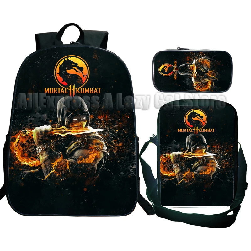 3 adet Mortal Kombat sırt çantası öğrenciler erkek kız karikatür okul çantaları çocuk Anime Bagpacks çocuklar sırt çantası Unisex seyahat sırt