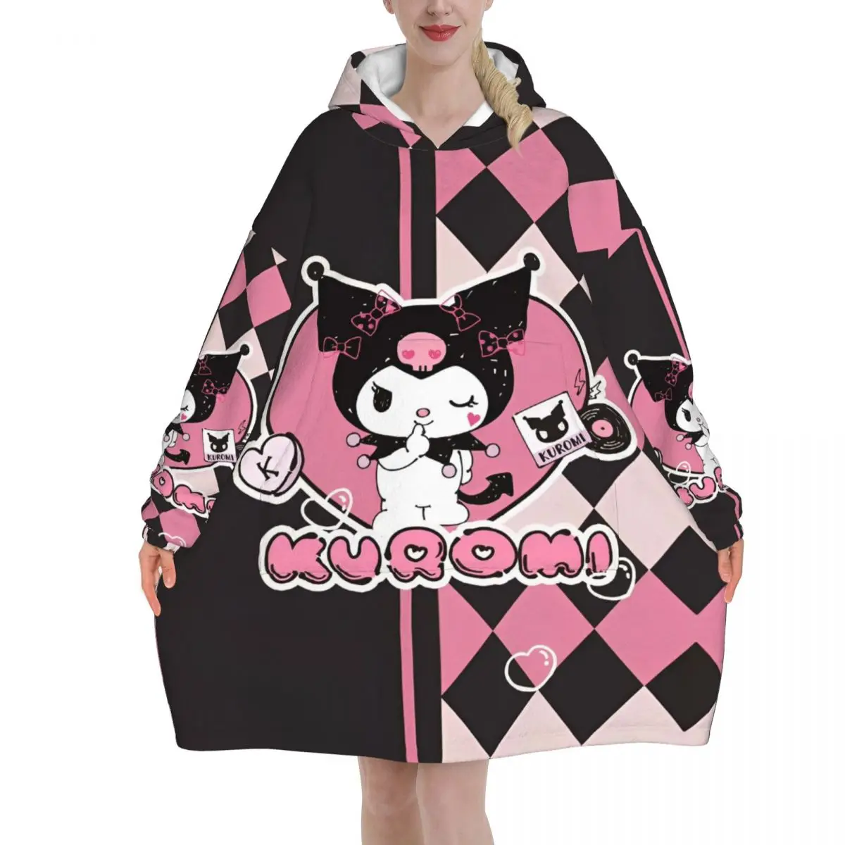 

Kuromis Cartoon Cute Oversized Blanket Hoodie Sweatshirt Long Fleece Hooded Wearable Blanket with Large Pocket for Women Men