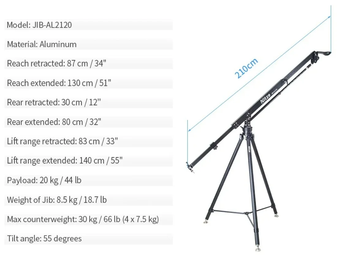Nitze câmera profissional jib guindaste braço pan 100mm tigela quilith carry bag 20kg carga, para vídeo dslr micro único