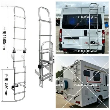 RV Aluminum Alloy Folding Rear Climbing Ladder Multi-purpose Anti-skid Mounting Ladder for Caravan Outdoor Use