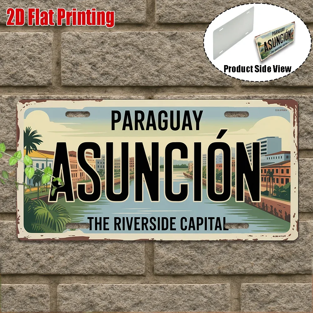 2D Flat,1pc, Vintage Aluminum Sign, Only for Decoration, Outdoor Wall Art , Welcome to Asuncion Sign, The Riverside Capital