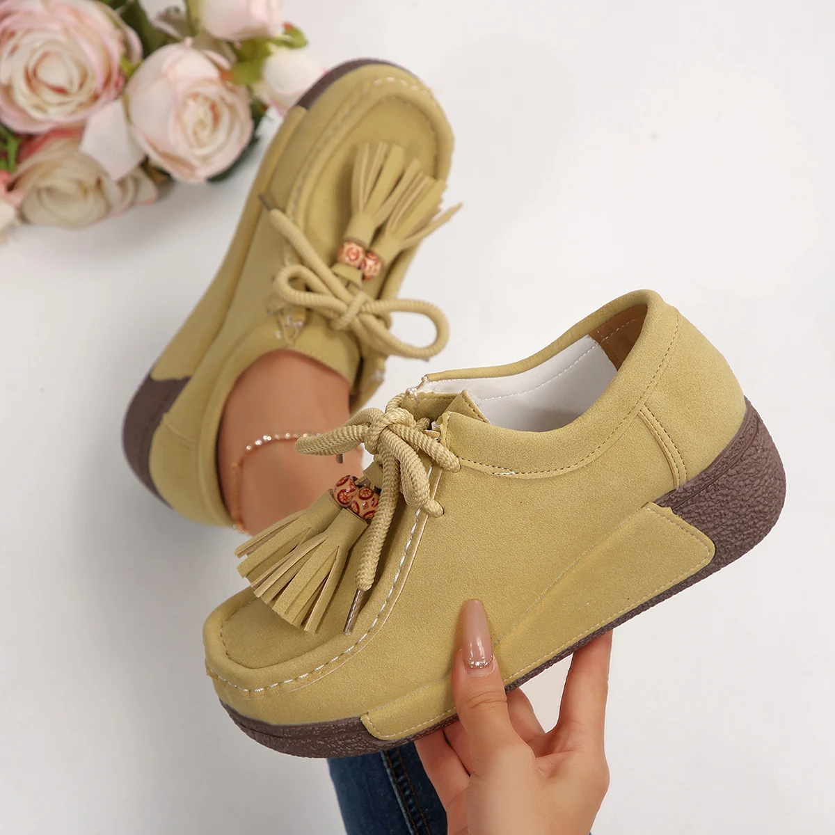 새로운 편안한 여성용 흰색 스니커즈 플랫폼 캐주얼 슈즈 청키 웨지 슈즈 키높이 슬립온