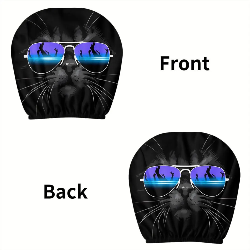 Cool sun reflective sunglasses Black Cat car headrest cover 2pcs, versatile and breathable, suitable for long-distance travel