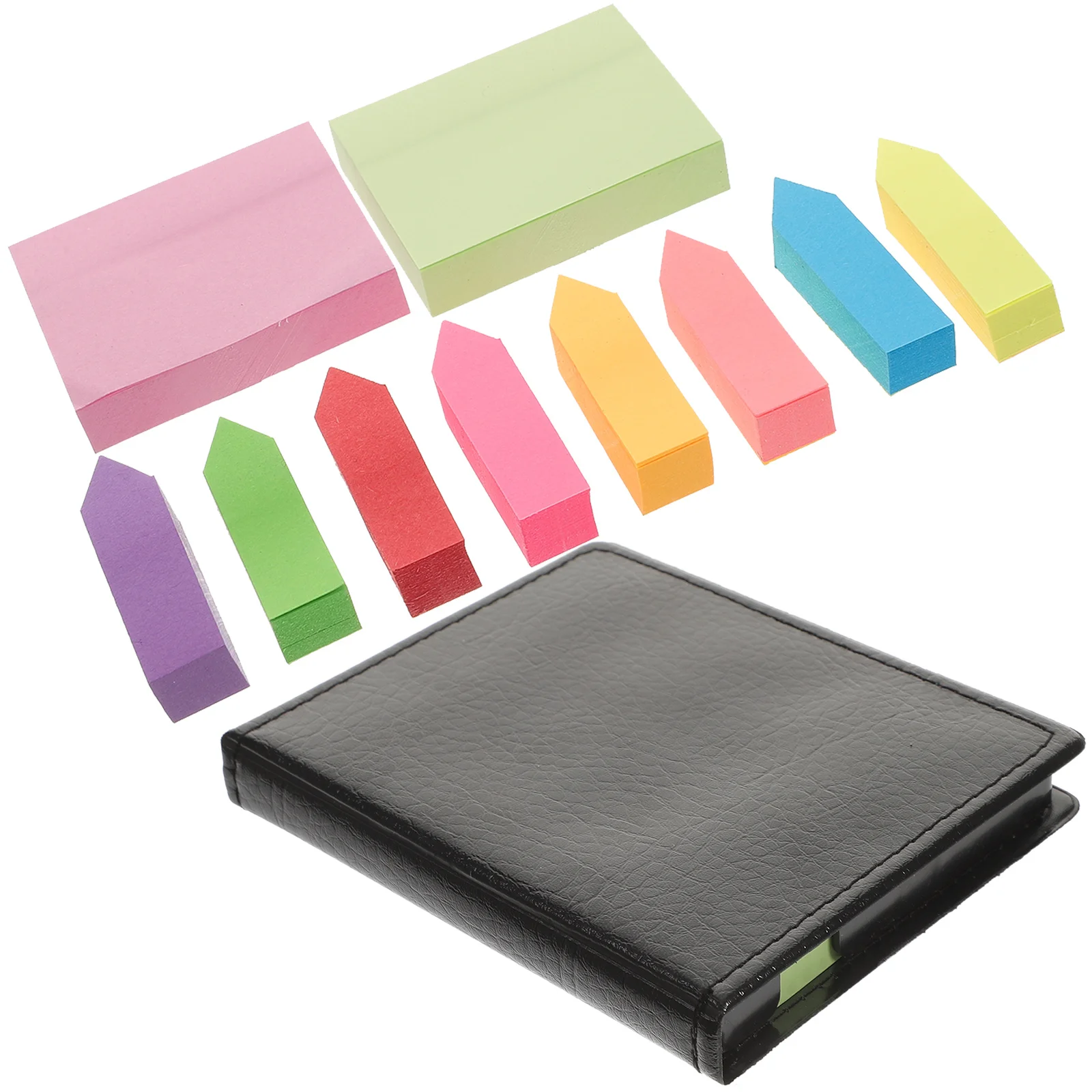 1 set 1 Set Notepads Pu Box Page Marker Neon Index Tabs For Office School Memo Pad Self-Stick Notes Label Sticker