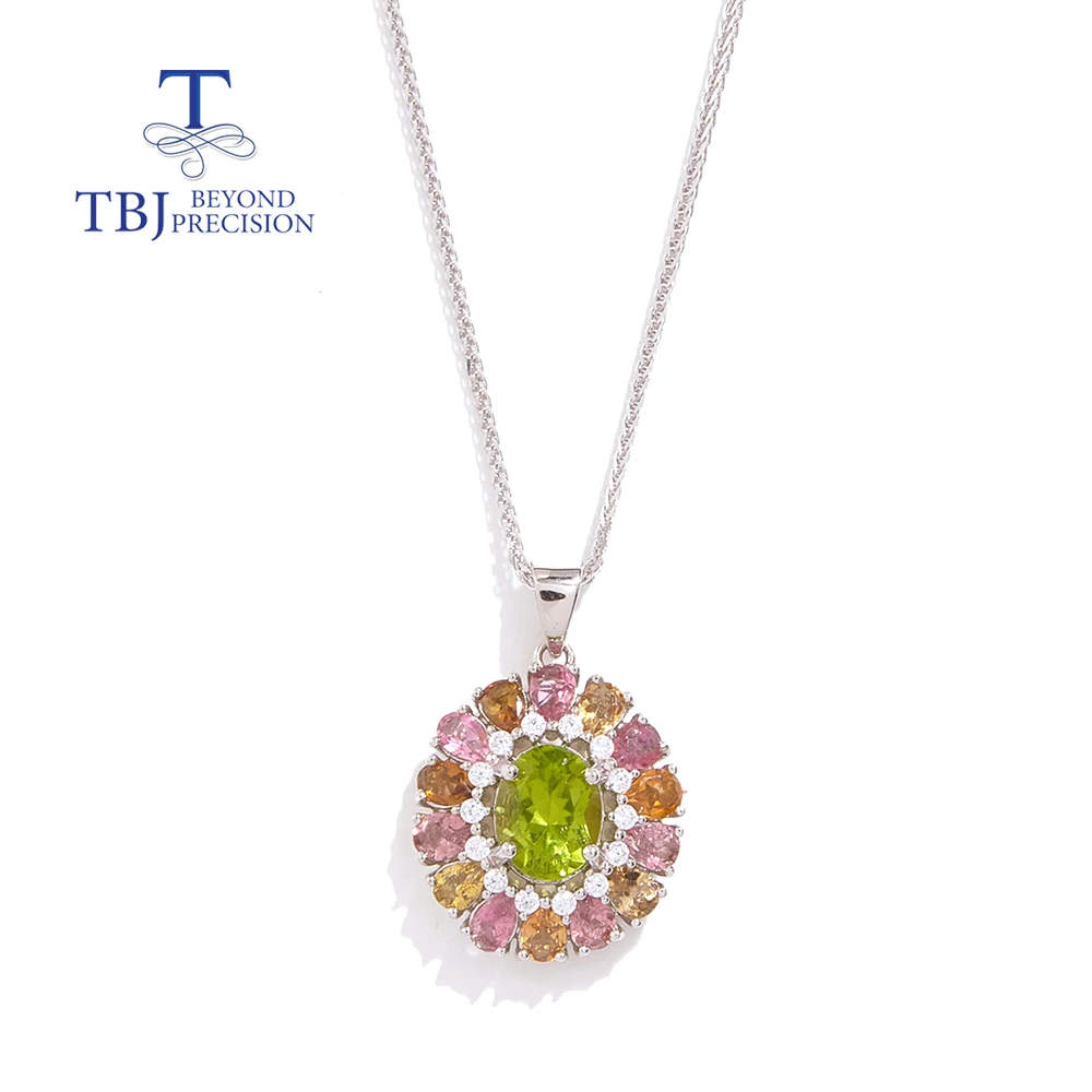 

Colorful gemstone flowerPendant Necklace natural peridot tourmaline for Women Festival & Birthday Fine Jewelry Gift TBJ 2024