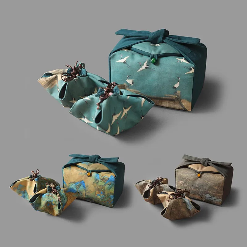 Tea Cup Bags with Drawstring Foldable Cloth Bag Chinese Style Printed, Scenic Travel Bag Teapot Tea Set Storage Organizer view 4
